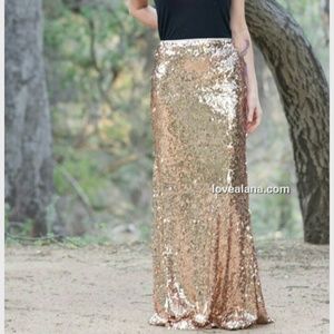 Shiny Goldish Peach Maxi Skirt